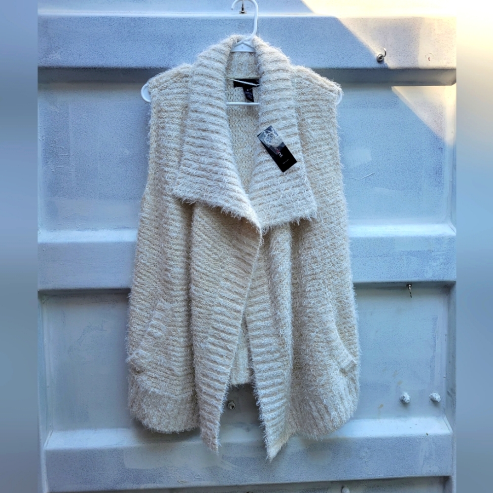 Style & Co. Cream Textured Open-Front Sweater